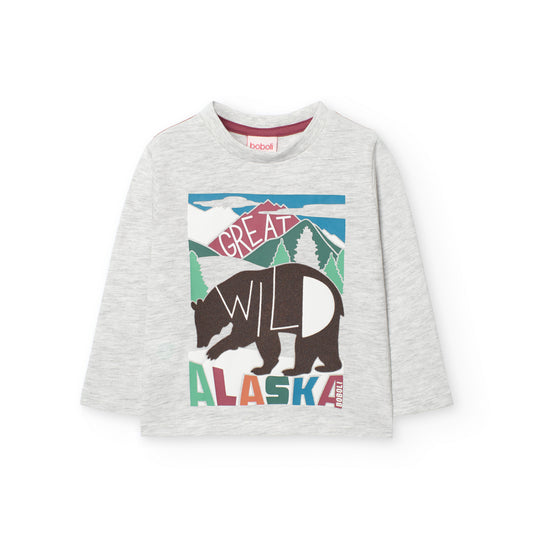 Maglietta in maglia per bambino ecru con stampa Alaska