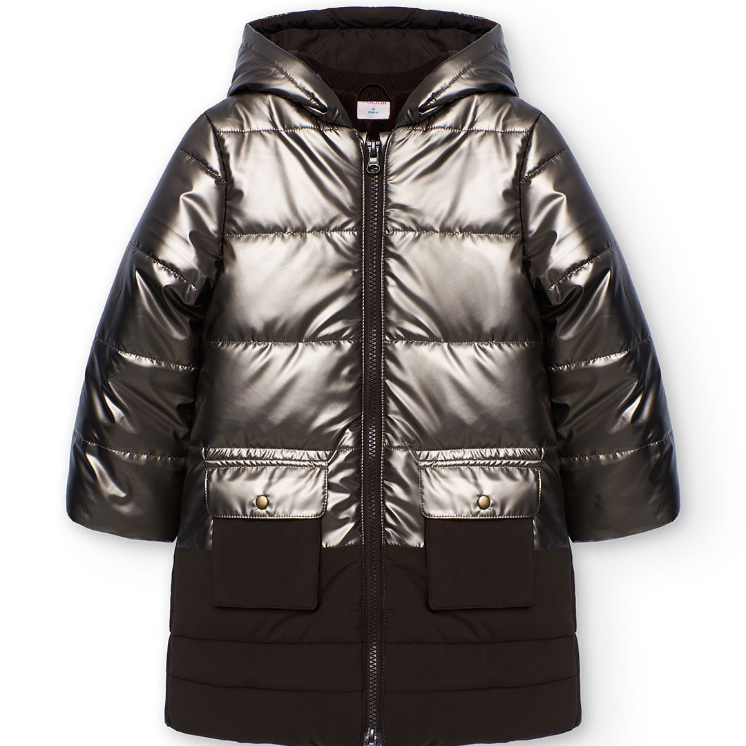 Parka bambina tessuto tecnico marrone
