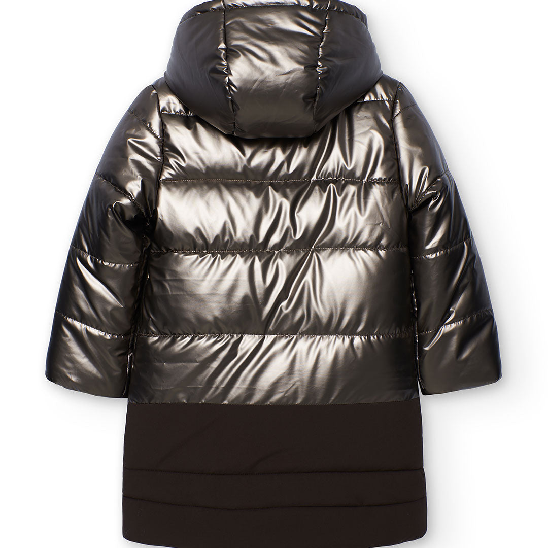 Parka bambina tessuto tecnico marrone