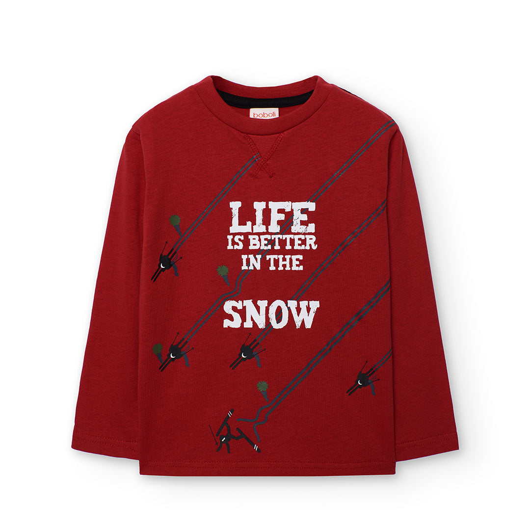 Maglietta bambino in cotone rosso "snow"