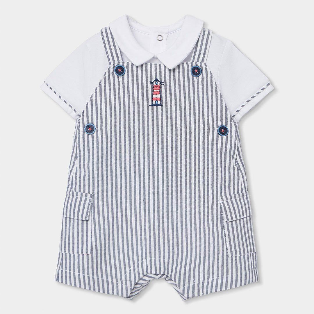 Completo salopette e body neonato cotone bianco blu