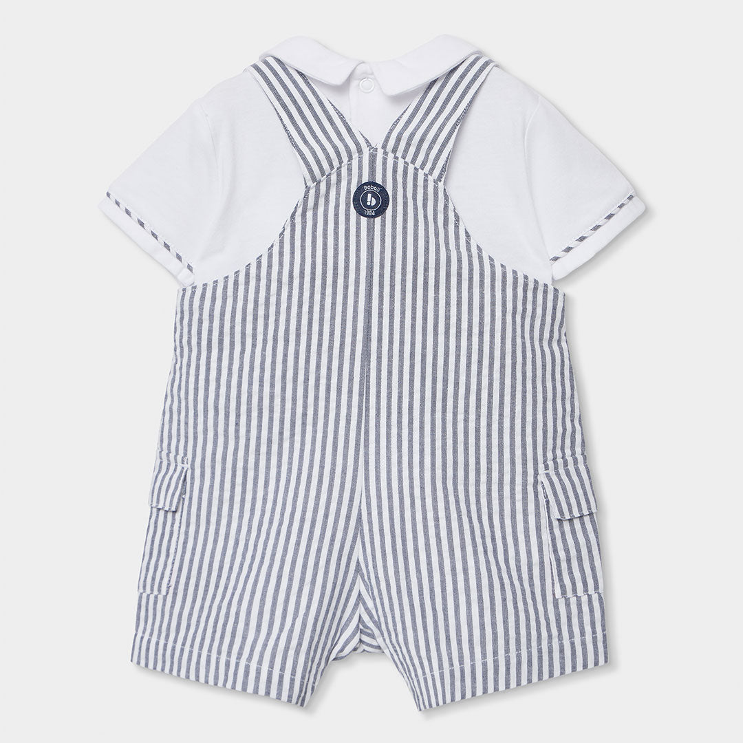 Completo salopette e body neonato cotone bianco blu