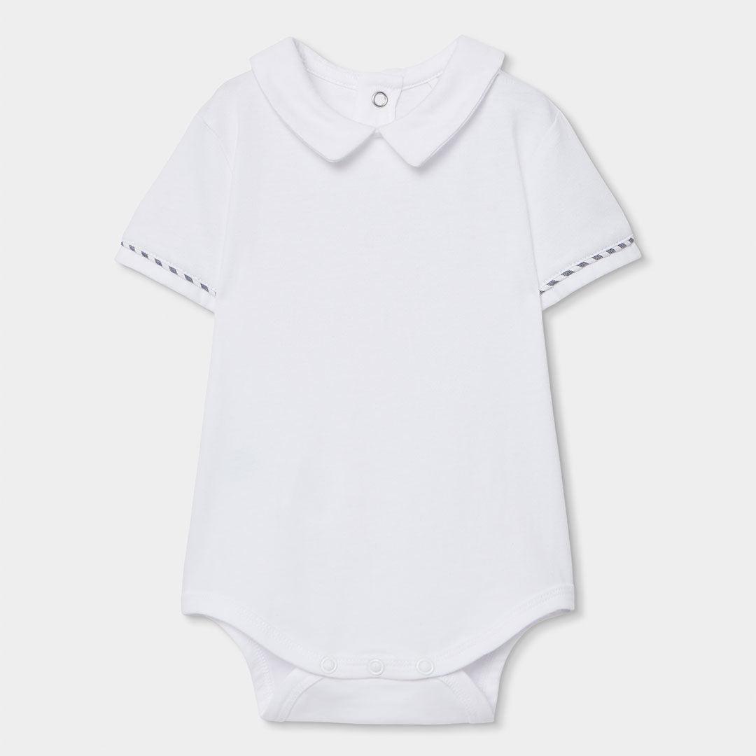 Completo salopette e body neonato cotone bianco blu