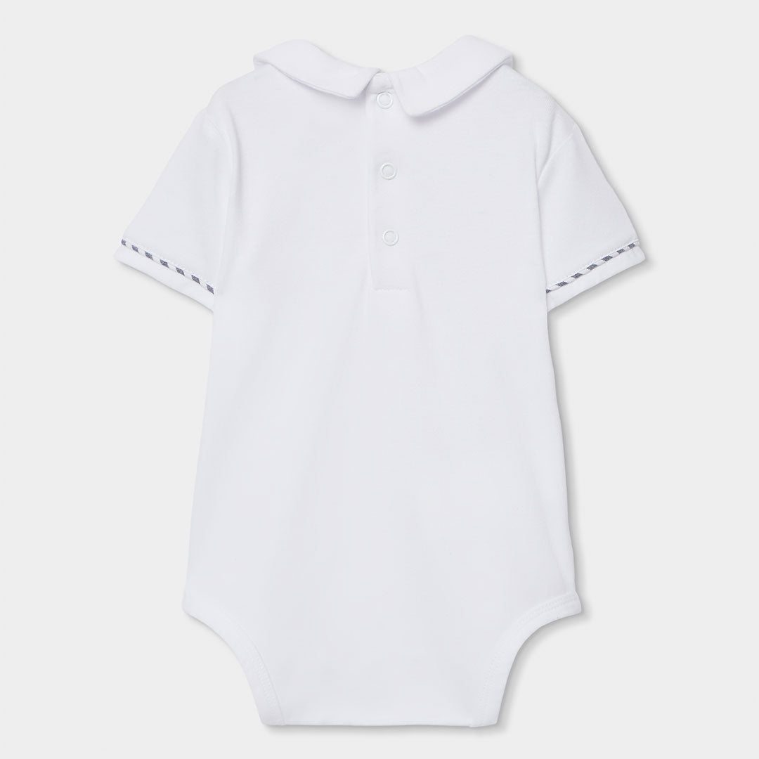 Completo salopette e body neonato cotone bianco blu