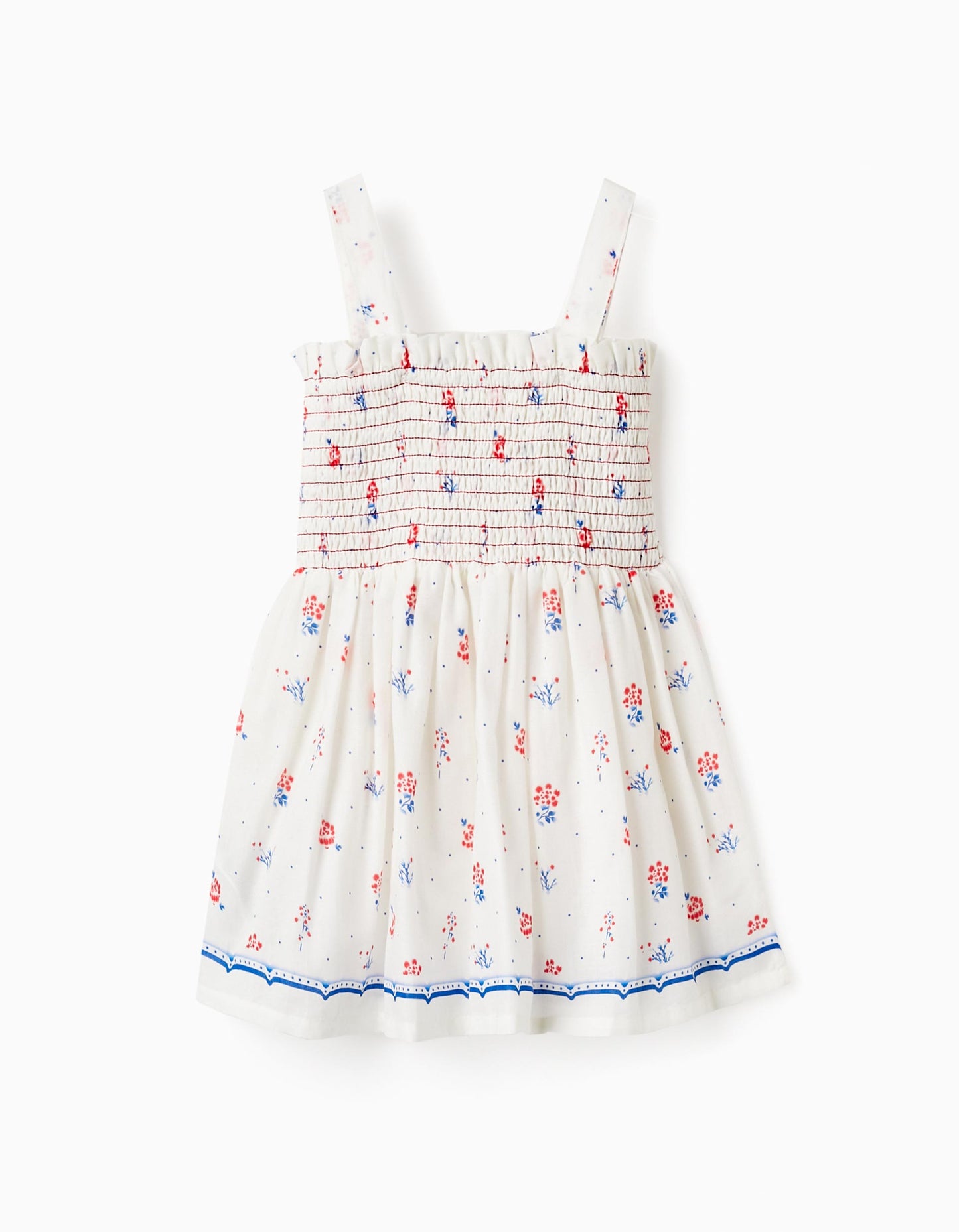Top con spalline floreali in cotone per bambina, bianco