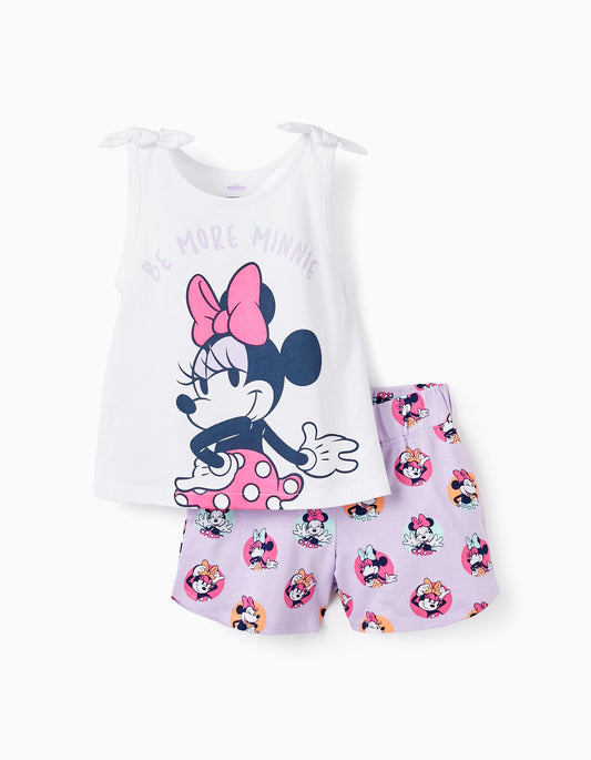 Top + shorts per bambina "Minnie", bianco/lilla