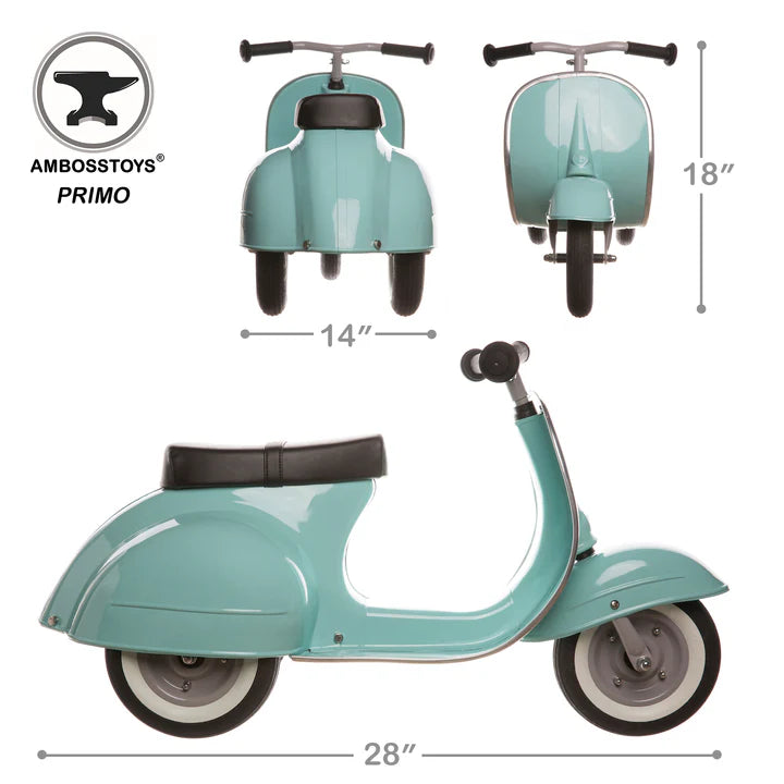 Ambosstoys - PRIMO Scooter cavalcabile artigianale in metallo - colore turchese