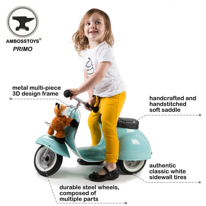 Ambosstoys - PRIMO Scooter cavalcabile artigianale in metallo - colore turchese
