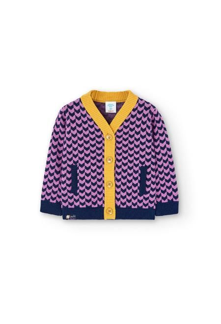 Cardigan in maglia per bambina fantasia malva