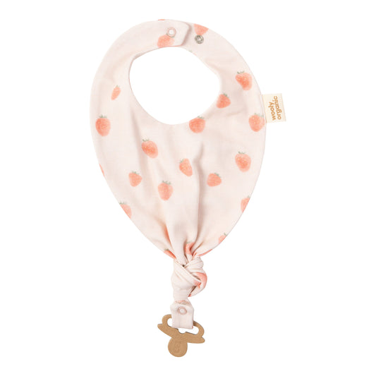 Bavaglino con ferma ciuccio - cotone GOTS - fragola scintilla