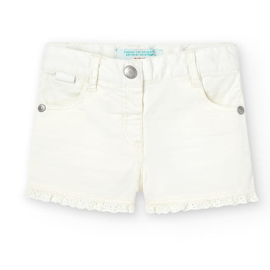 Pantaloncini in gabardine elasticizzati da bambina bianco panna