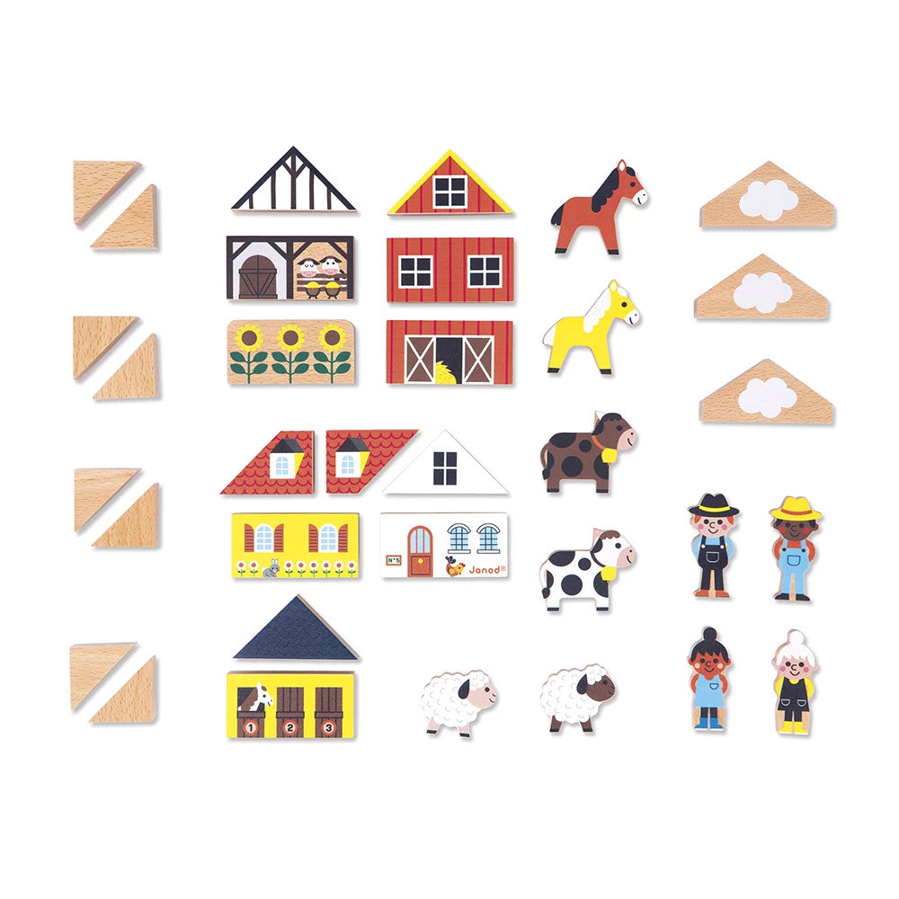 Set di 34 blocchi di legno Campagna - Cross Roads