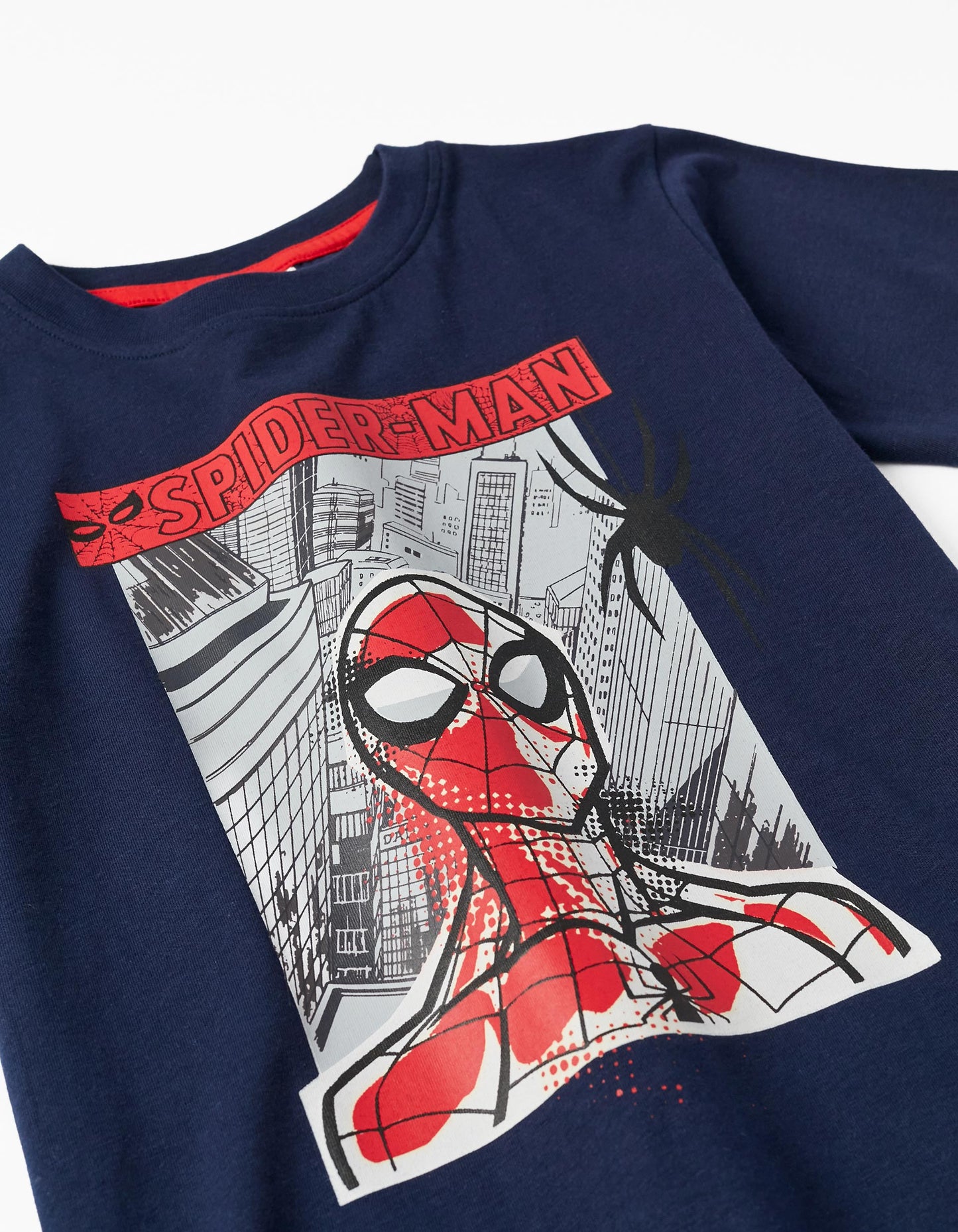 Maglietta in cotone per bambino Spiderman blu scuro