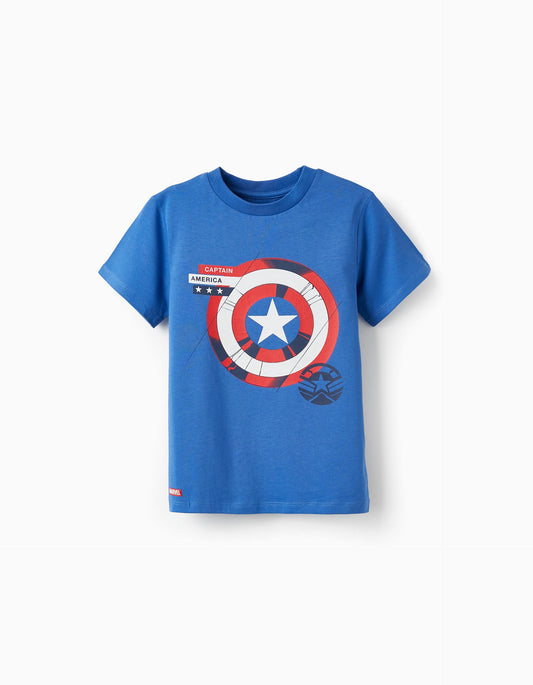 T-shirt in cotone per bambino 'Captain America', blu