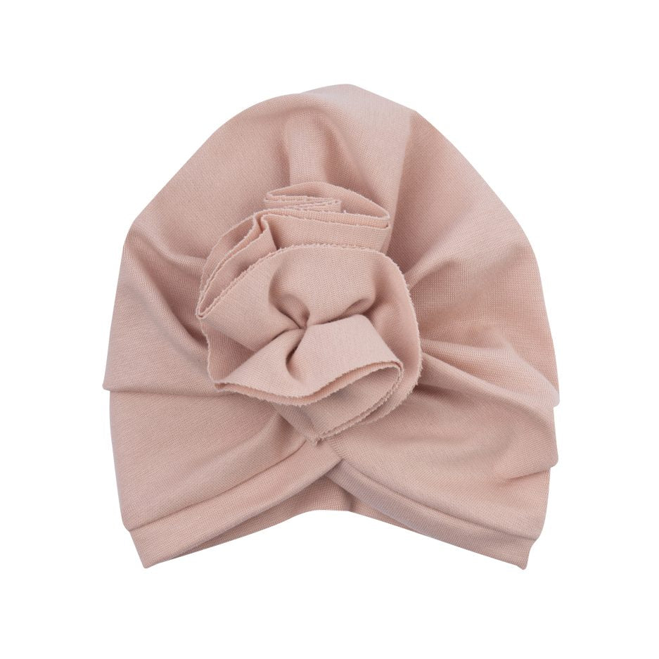 Cappello turbante con volant - rosa cipria - cotone GOTS