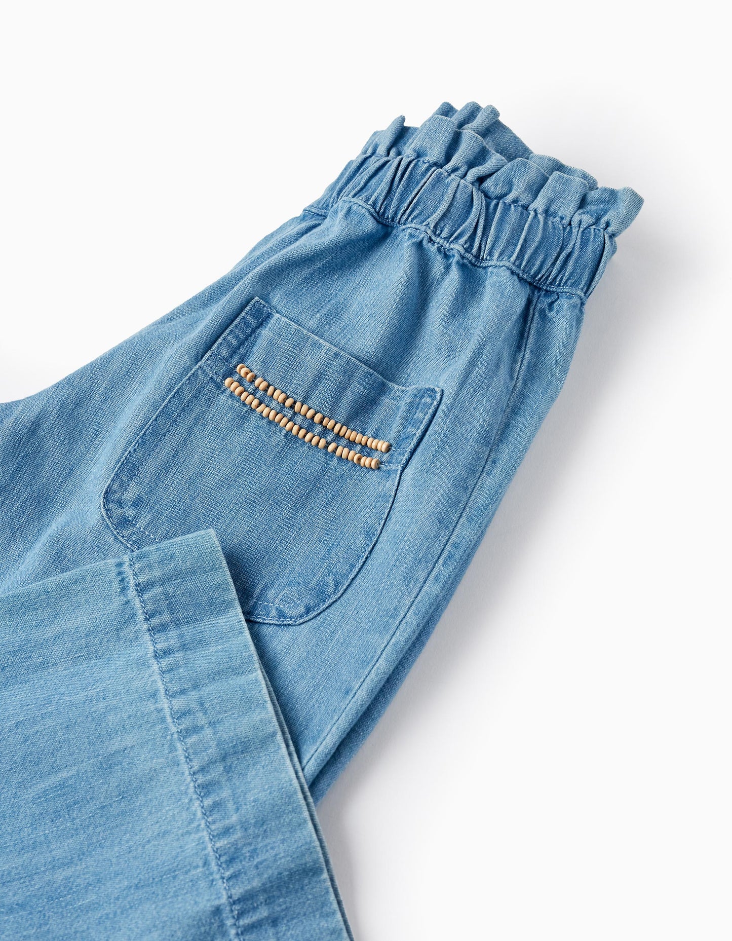 Pantaloni larghi jeans denim con perline da bambina "wide leg", blu