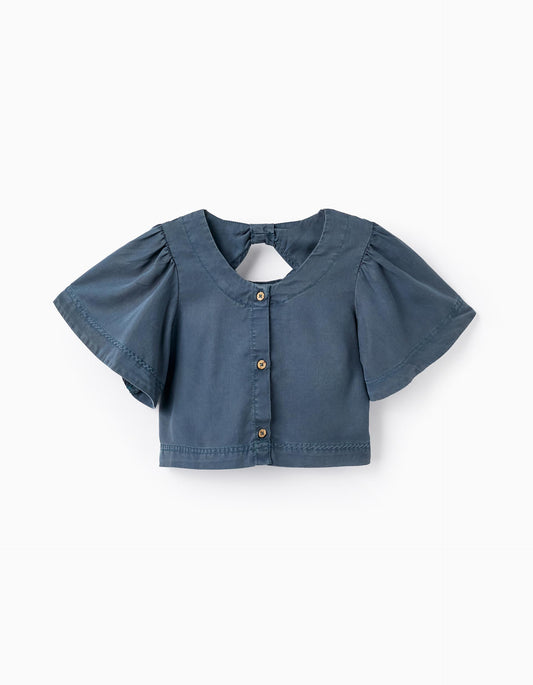Top corto a maniche corte per bambina, blu scuro