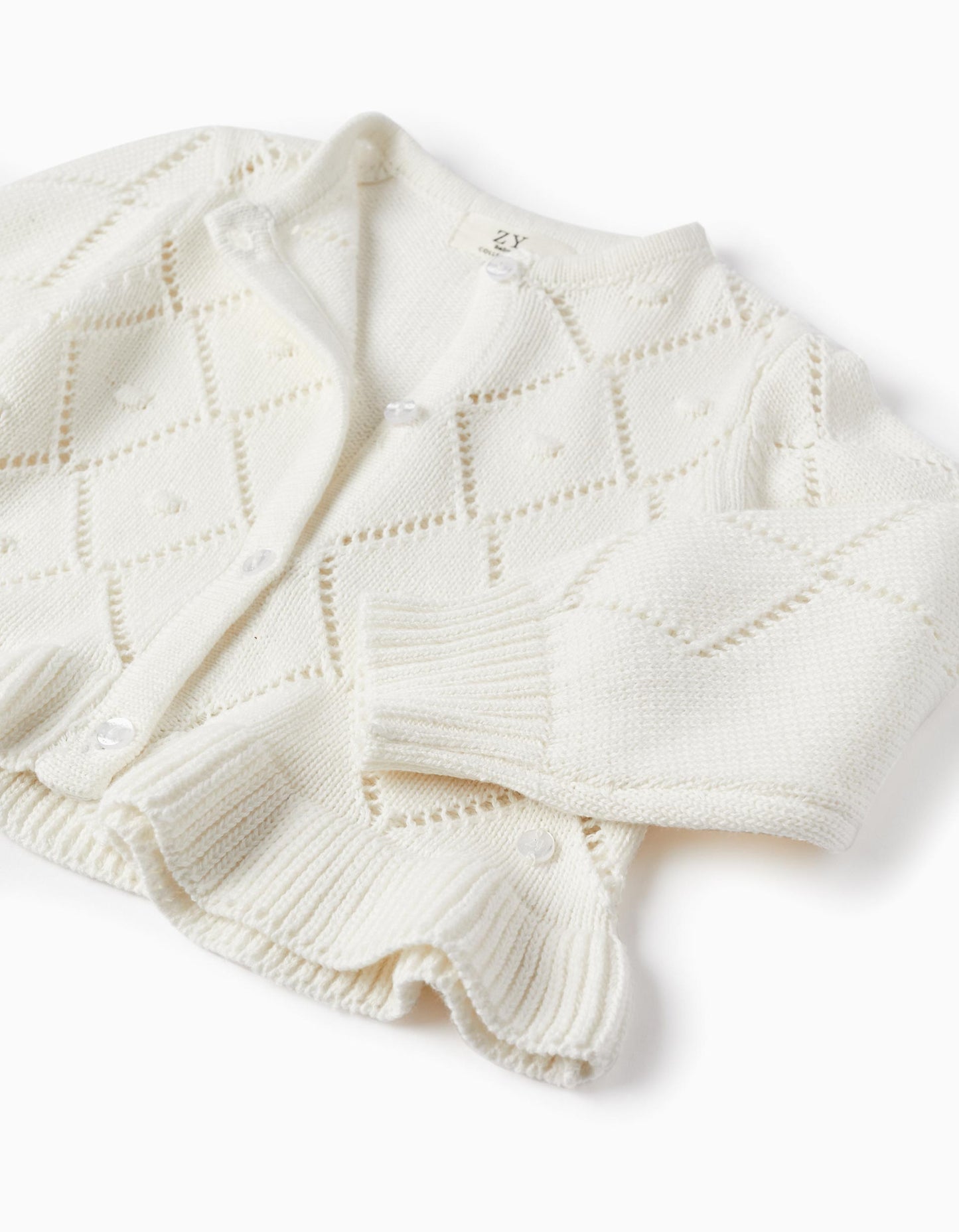 Cardigan in maglia con volant per neonata, bianco