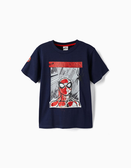 Maglietta in cotone per bambino Spiderman blu scuro