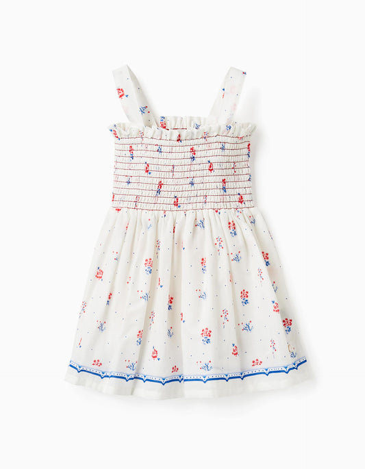 Top con spalline floreali in cotone per bambina, bianco