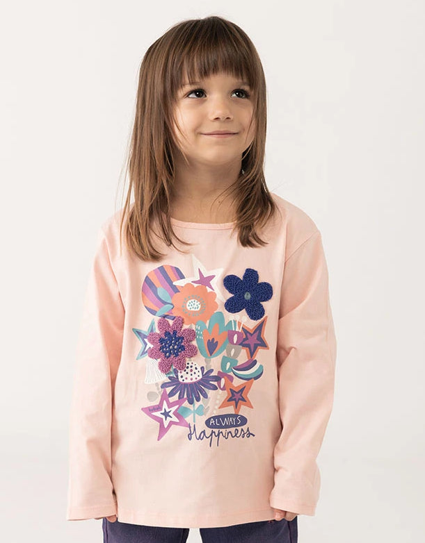 Maglietta bambina 100% cotone rosa fiori