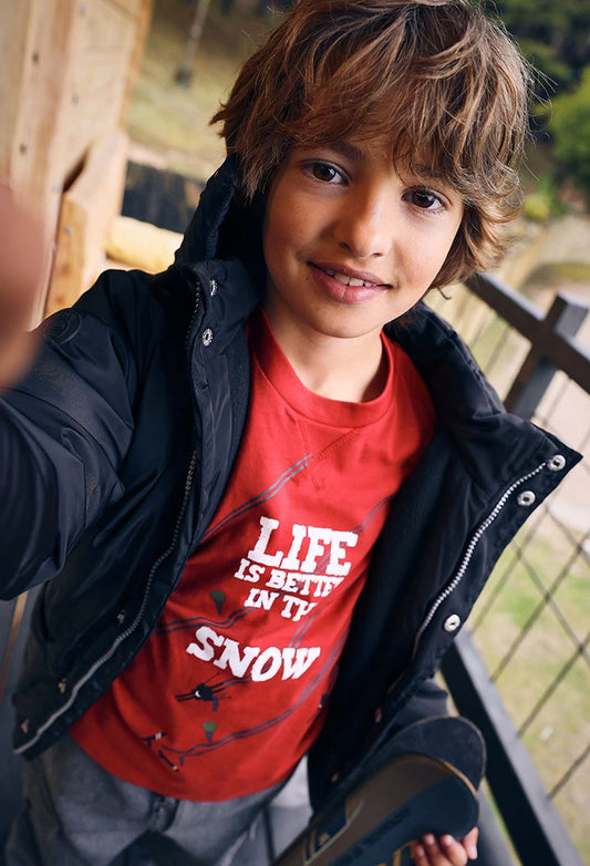 Maglietta bambino in cotone rosso "snow"