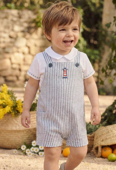 Completo salopette e body neonato cotone bianco blu